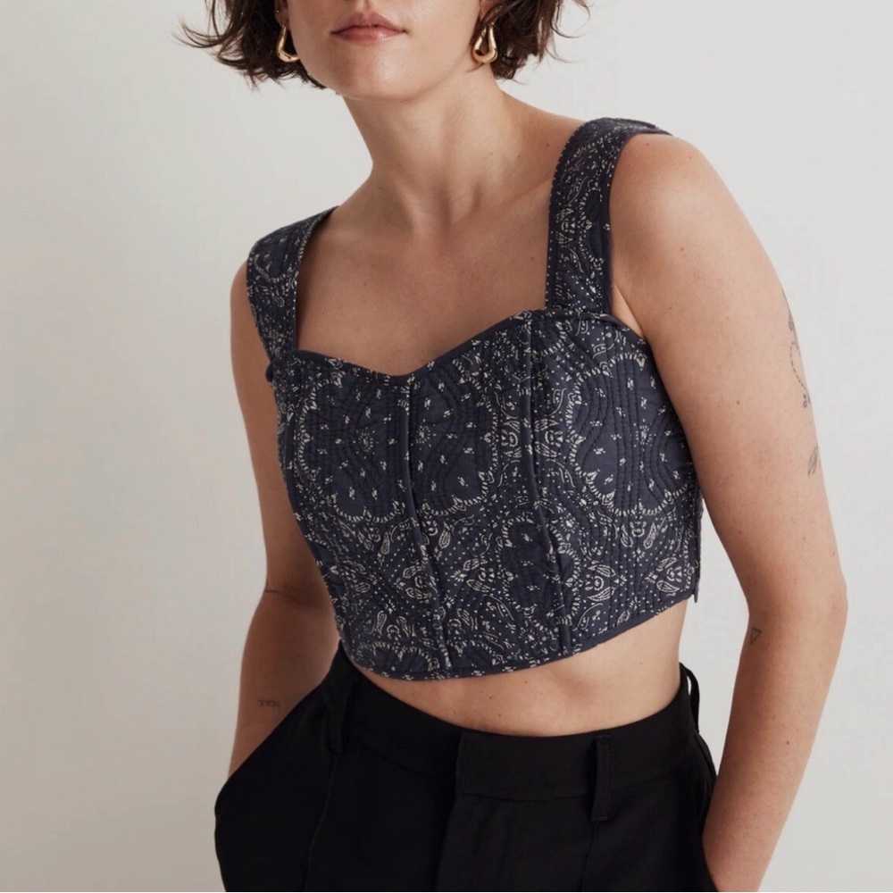 Madewell Women Quilted Sweetheart Crop / Blue Bandana Print